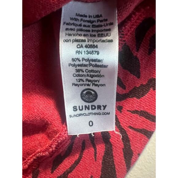 Sundry Womens Red Stonewash Animal Zebra Print Pullover Sweatshirt, Size 0 (XS) - Picture 6 of 8